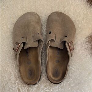 Birkenstock Beige Suede Slip-On Clogs